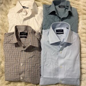 Bundled Tie Bar Men's Trim Fit Dress Shirt - Blue, White, Green, Plaid